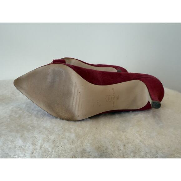 Ann Taylor Odette Wine Suede Bow Heels Shoes Fashion Blogger Work Pumps 9 Fairy - Picture 6 of 7